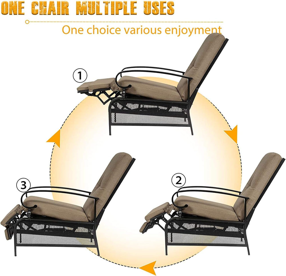Skiway Outdoor Patio Recliner with Hand-Woven Wicker, Rust-Resistant Frames a...