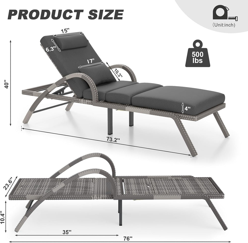 MEISSALIVVE Outdoor Lounge Chairs Set of 2, Patio Chaise Loungers with Adjust...