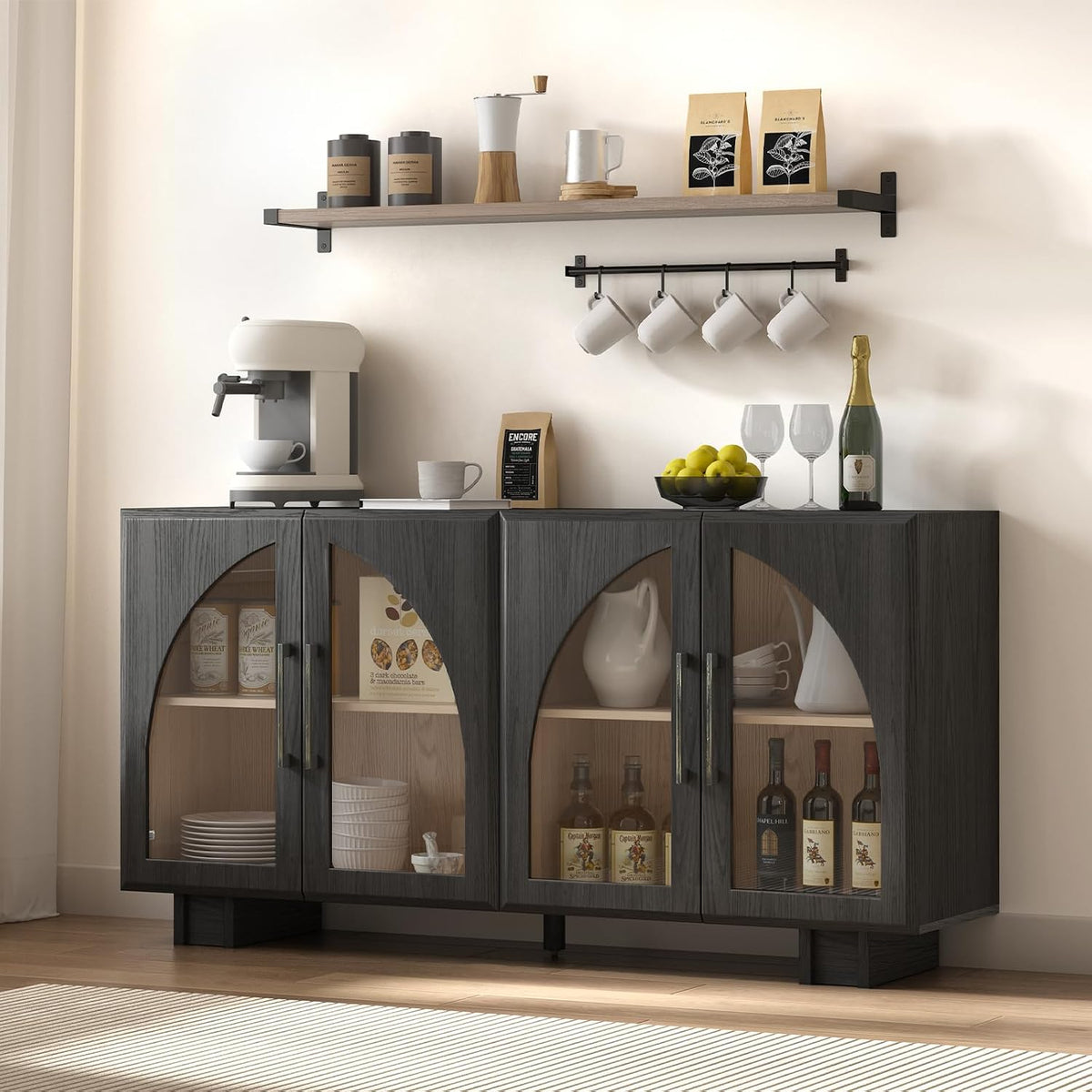 JOINICE 63” Sideboard Buffet Cabinet with Storage for Dining Room,Black