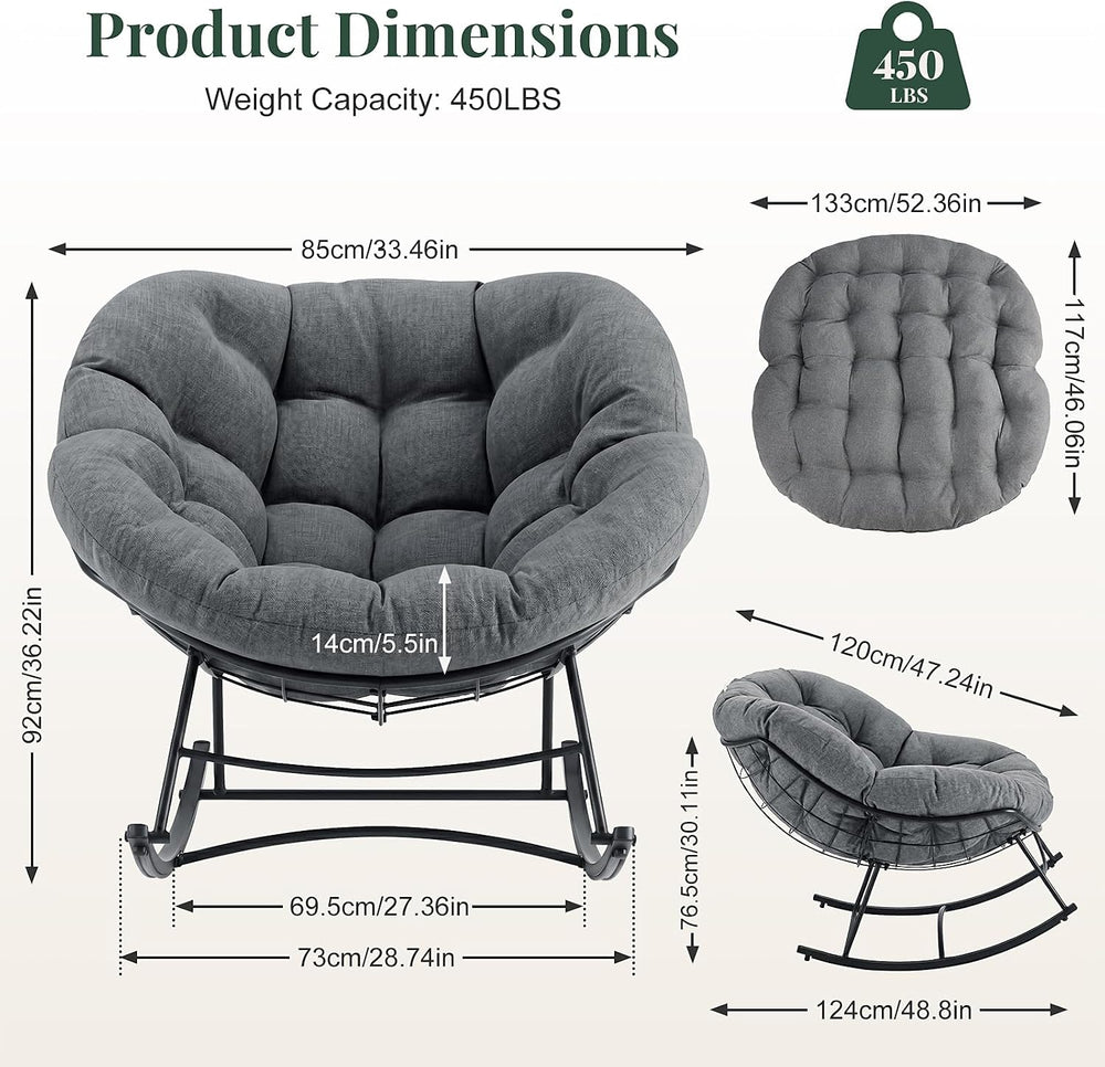 OLIXIS Oversized Rocking Chair, Papasan Chair with 5.5" Thick Cushion