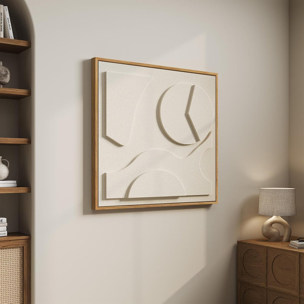 Framed 3D Textured Wall Art, Modern Abstract Artwork for Walls (White)