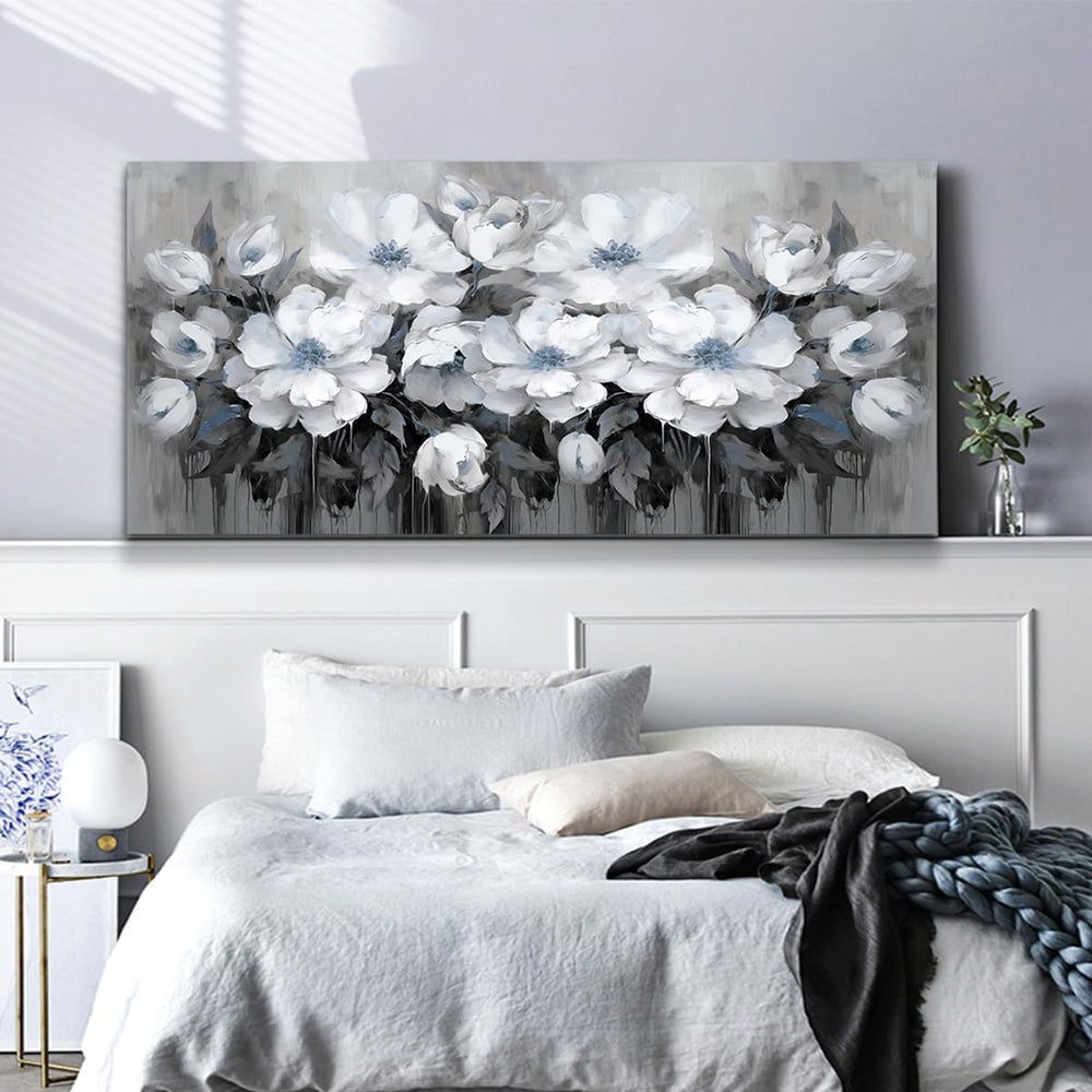 AnZhongArt Living Room Wall Art,White and Blue-gray Flower Landscape for Livi...
