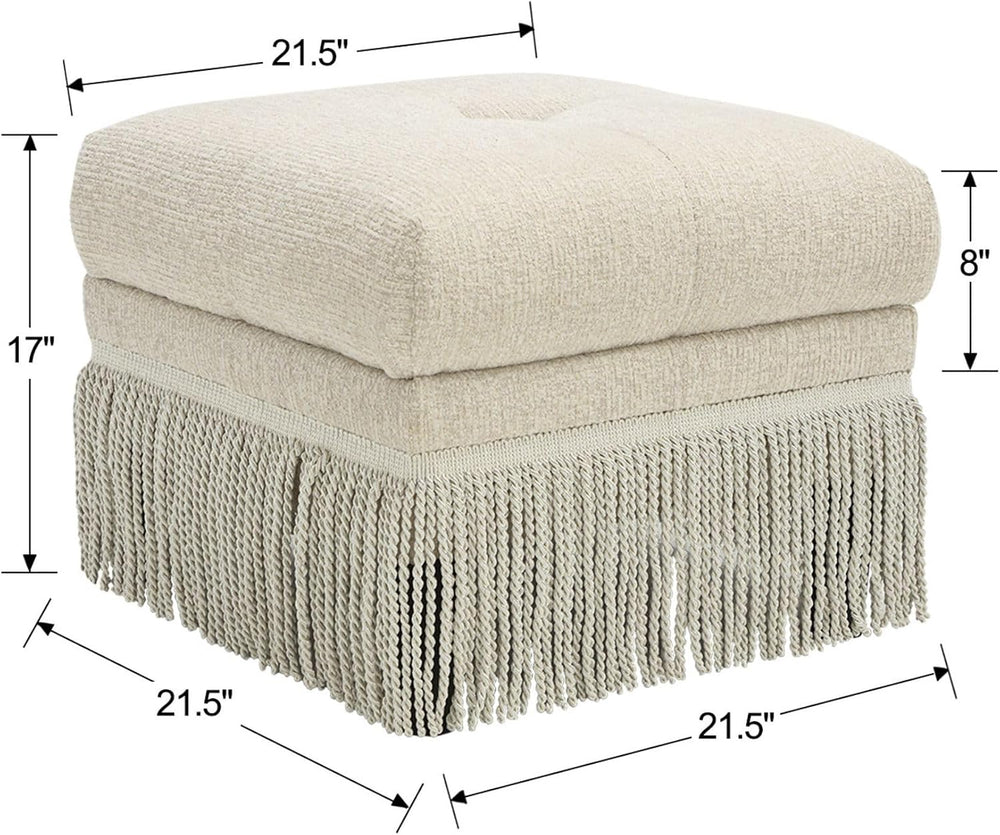Hyfirm Upholstered Ottoman Footstool with Fringe Skirt, 21.5" Square