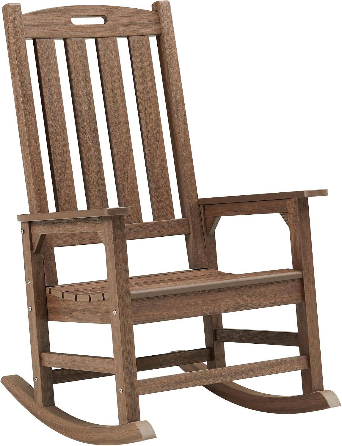 Psilvam Oversized Outdoor Rocking Chair, HDPE Porch Rocker (Dark Brown)