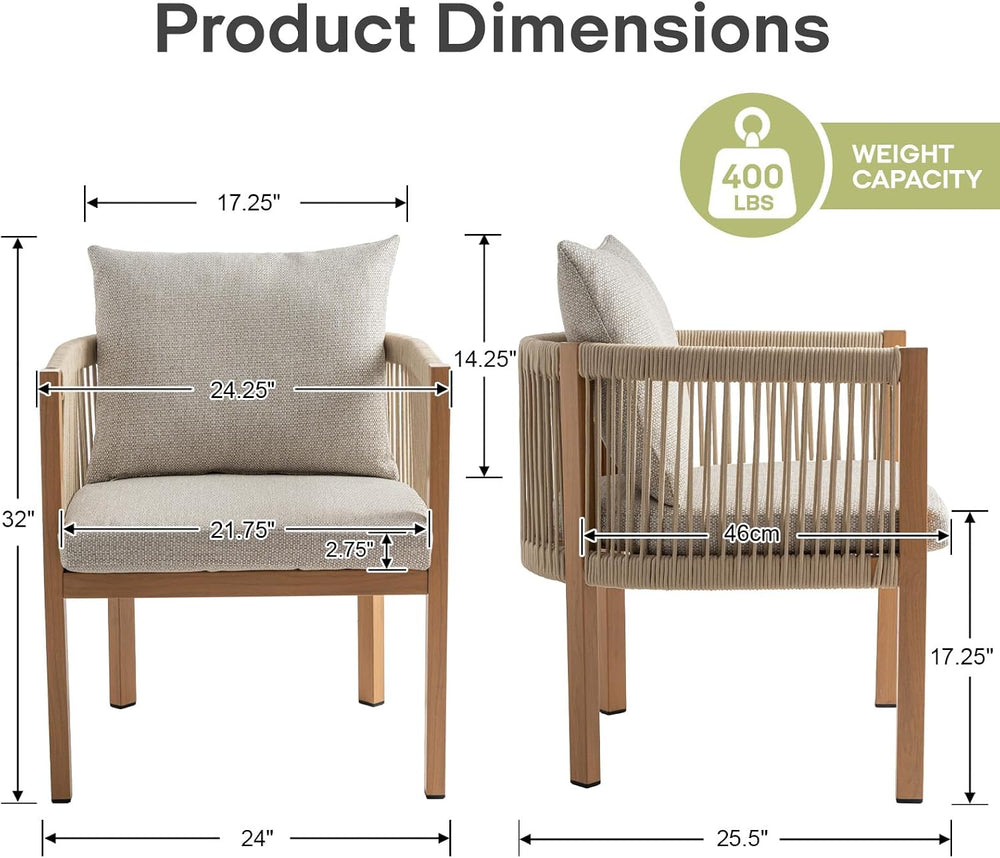 Patio Dining Chairs Set of 6, Rope Rattan Patio Furniture Set, All Weather Ou...