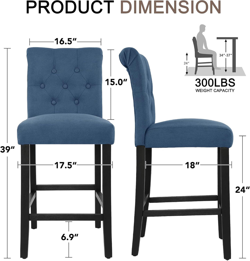 LSSBOUGHT 24 Inches Upholstered Counter Stools, Bar Stools Set of 2, Fabric C...