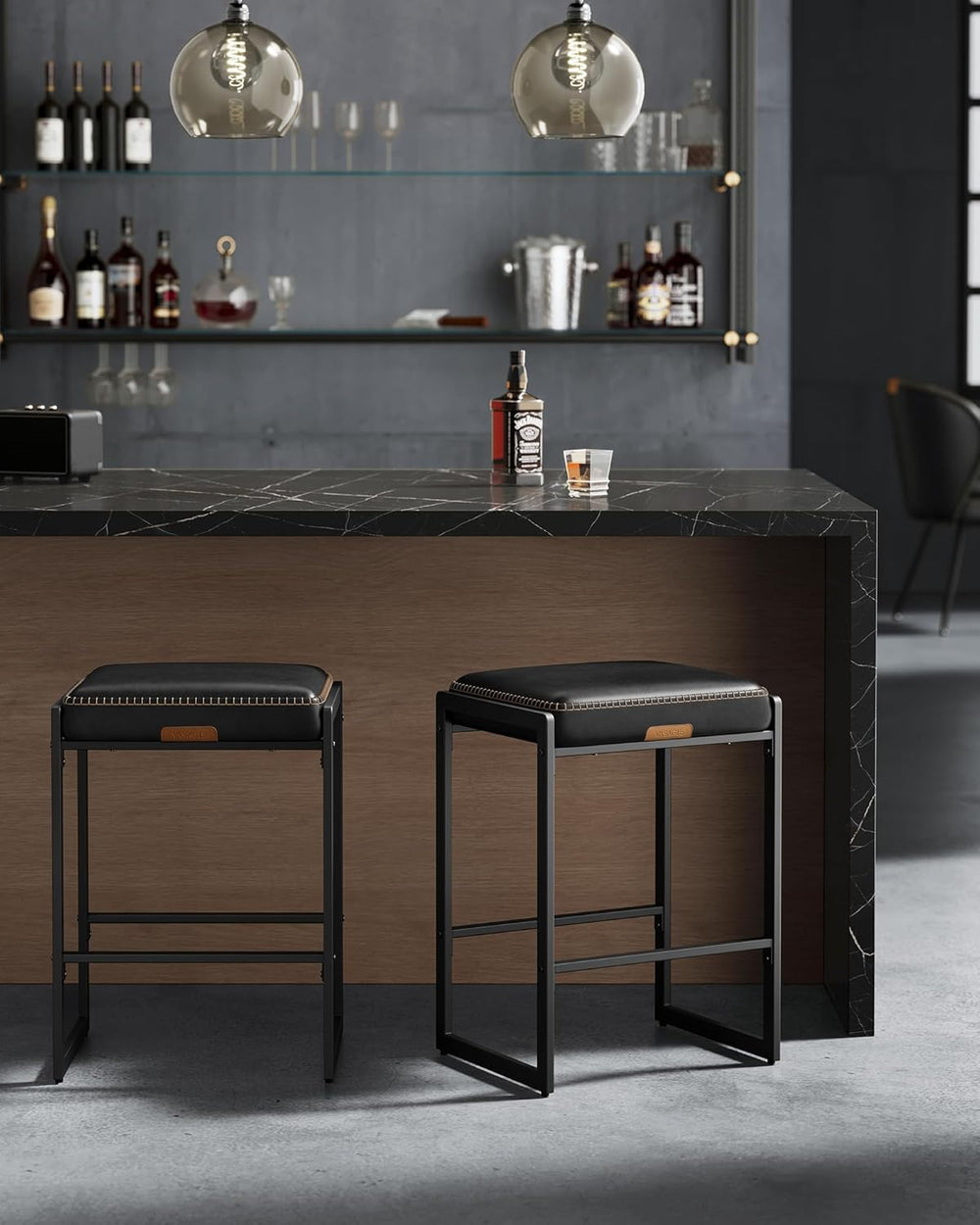 VASAGLE Bar Stools Set of 4, Counter Height, PU Leather, 26-Inch