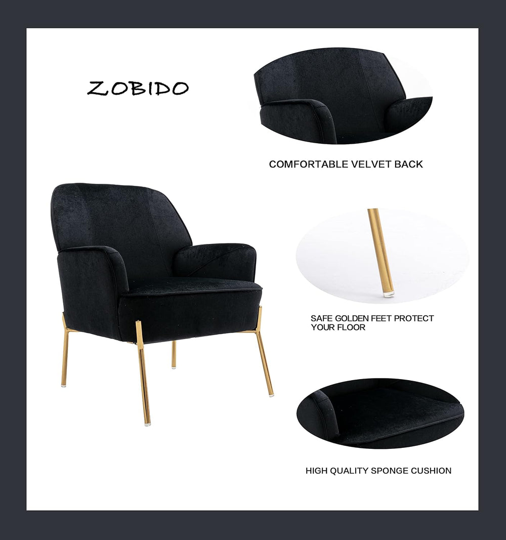 Comfy Velvet Accent Chair with Glam Metal Legs for Dining Room Bedroom Living...