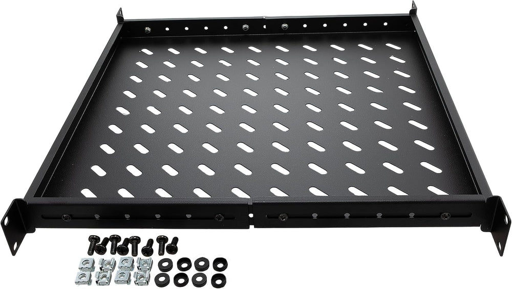 Navepoint 1U 19-Inch Fixed 4-Post Rack Mount Server Shelf with Adjustable Dep...