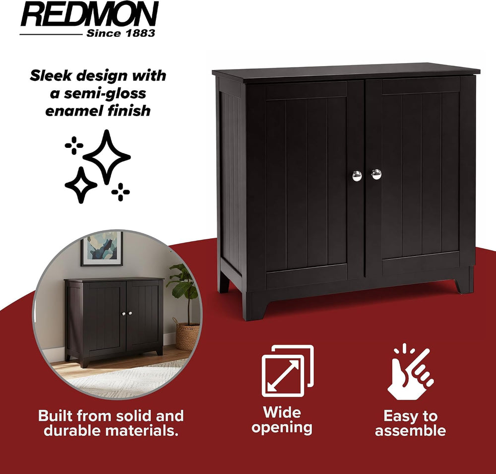 Redmon Contemporary Country Double Door Linen Storage Cabinet, Espresso