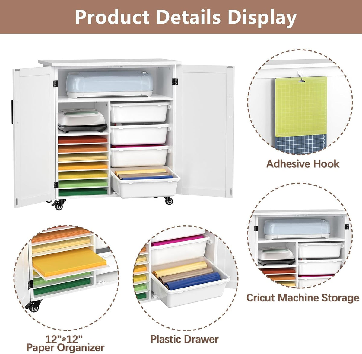 gdlf craft cart compatible with cricut, rolling storage, side view