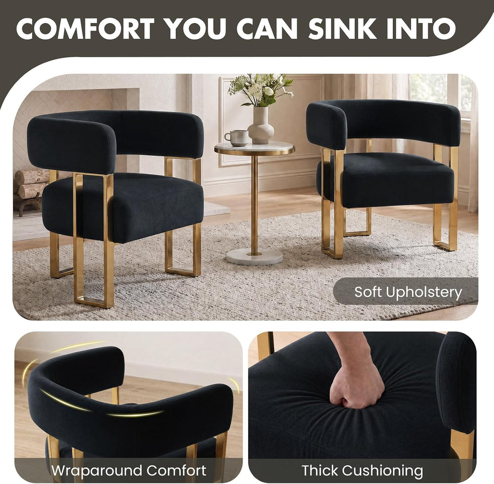 Hyfirm Modern Barrel Accent Chairs Set of 2, Comfy Velvet Upholstered Armchai...