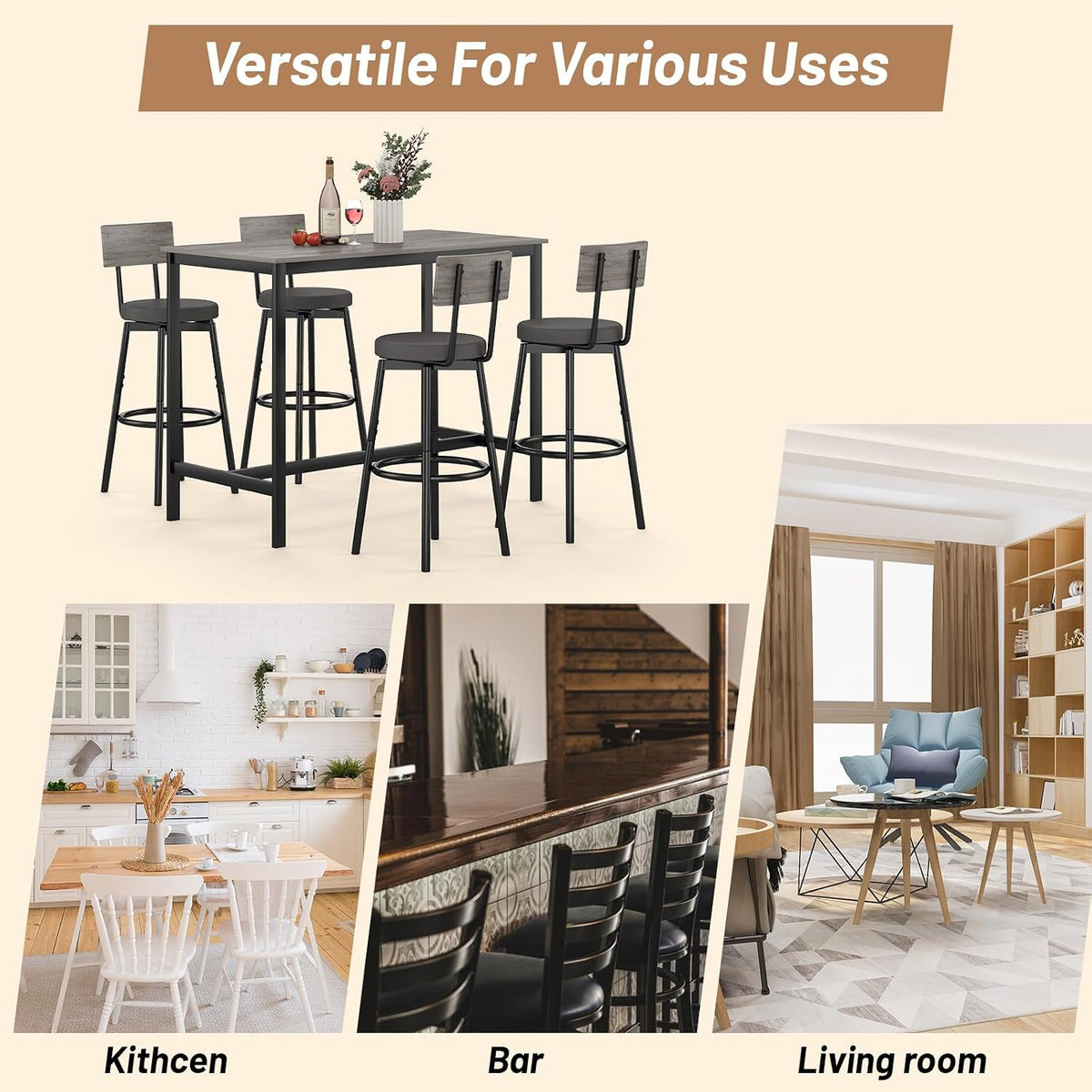 zevemomo dining table set for 4, 5-piece bar, package contents