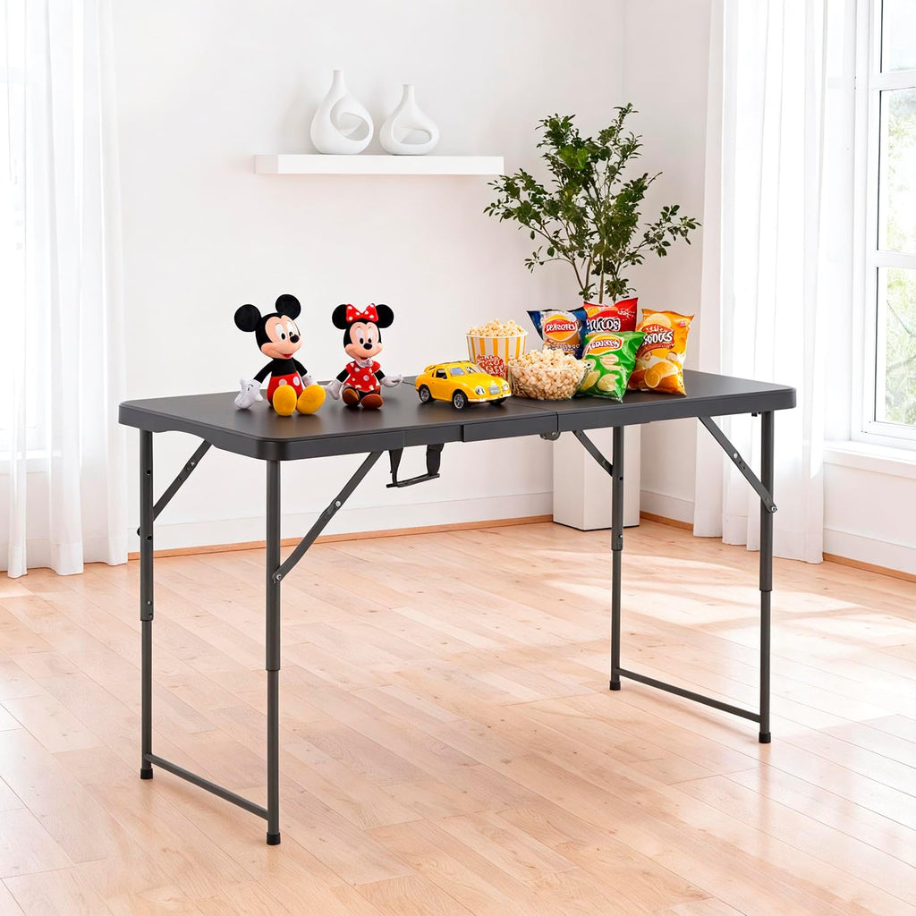 FDW | 4FT Folding Table | Black | Portable Plastic Table