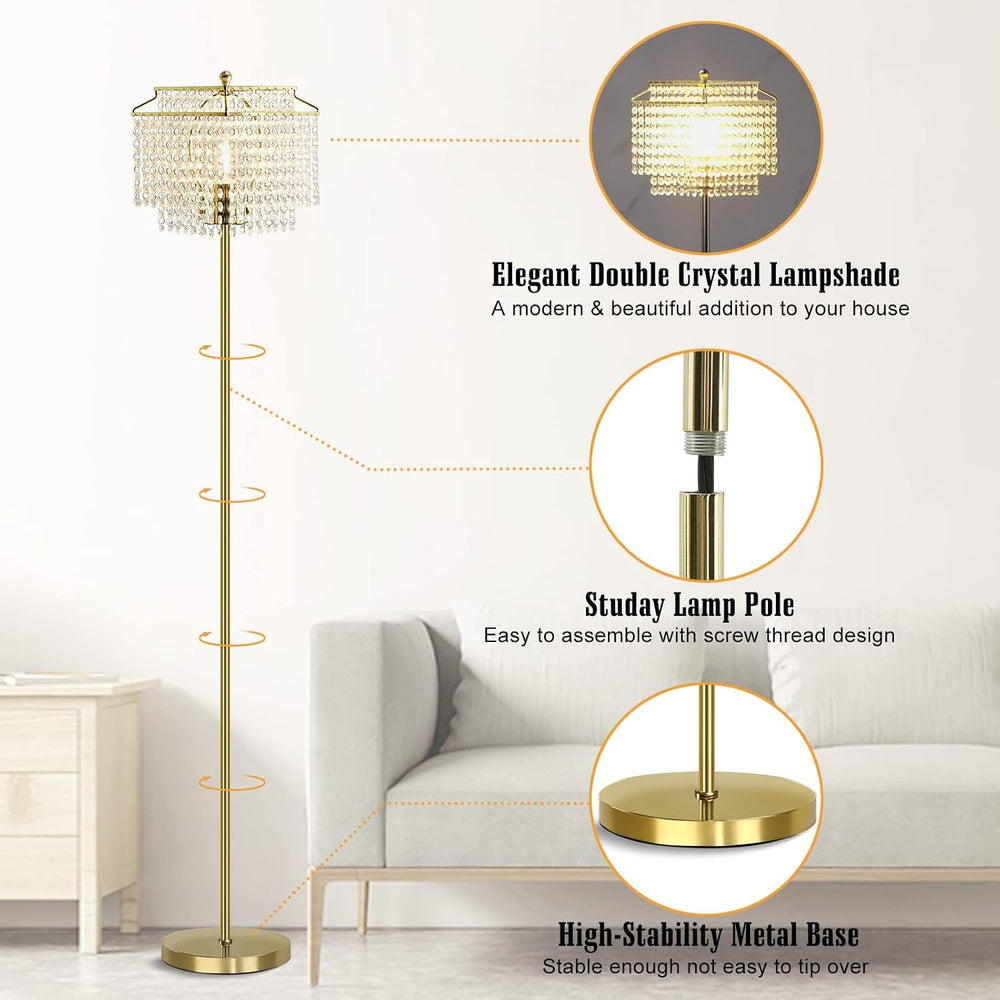 Luvkczc Gold Crystal Floor Lamp, 64" Tall Elegant Standing Lamp