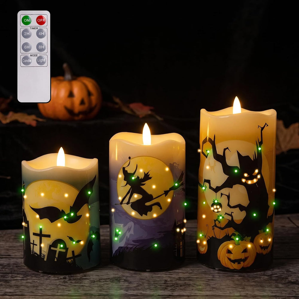 Halloween Flameless Candles, Battery Operated Candles with Remote