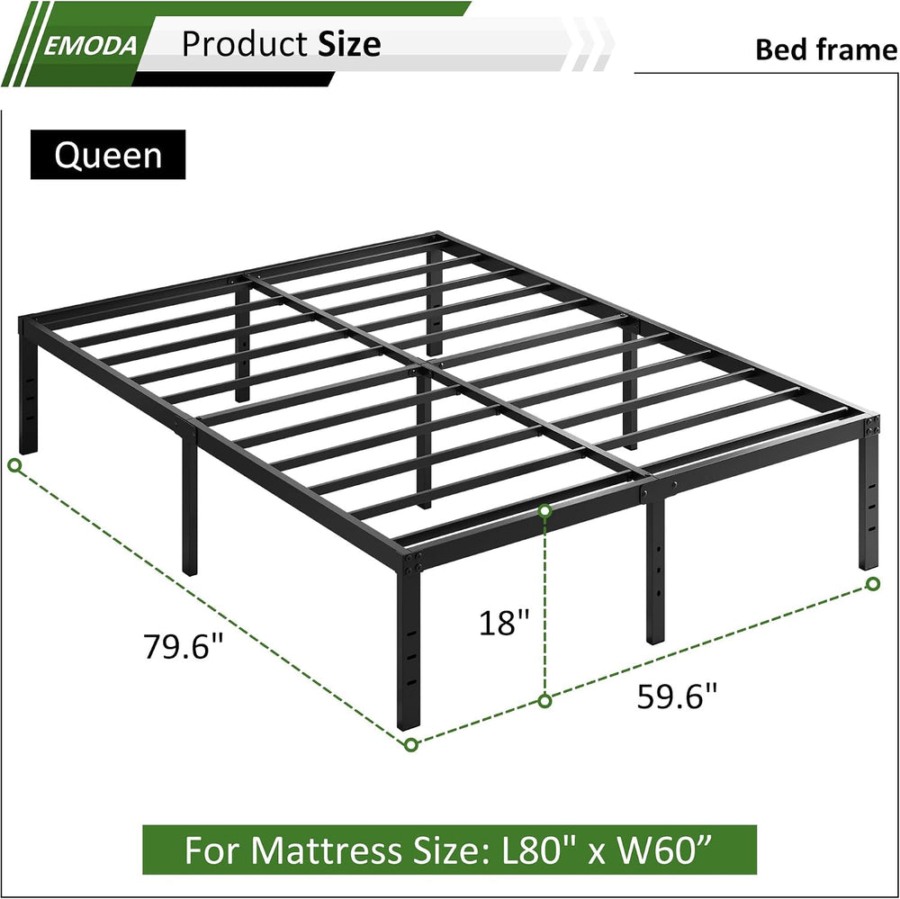 EMODA Queen Bed Frame 18 Inch Heavy Duty Tall with Large Storage Space