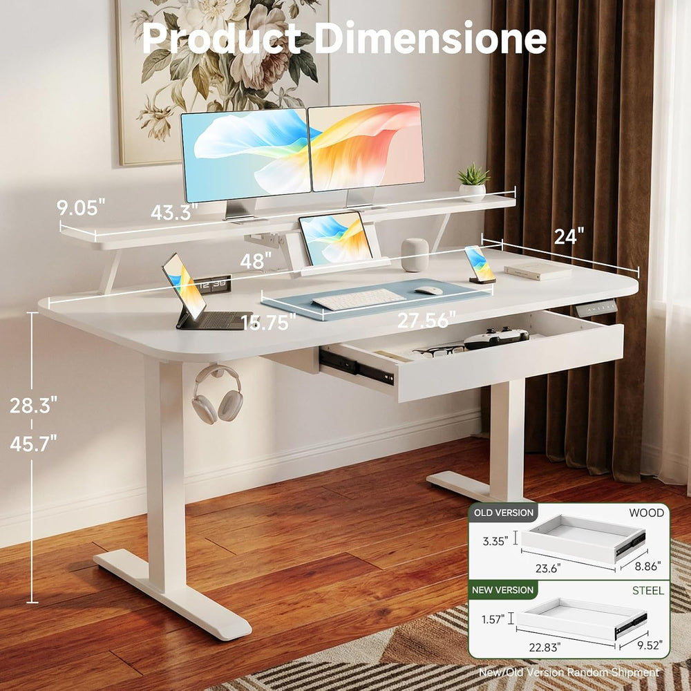 COMHOMA Electric Standing Desk with Drawers, 48 x 24'' Sit Stand up D...