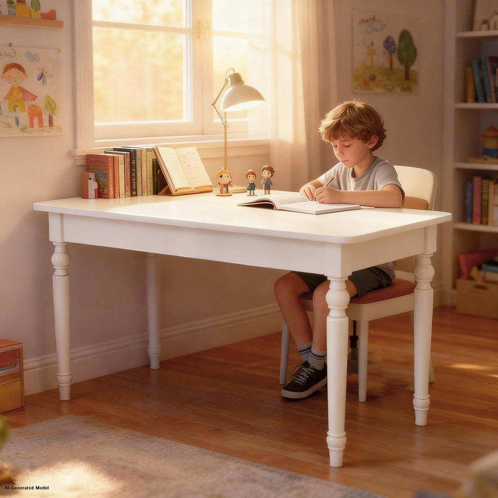 48in Rubber Wood Desk with Two Drawers,Home Writing Tables with Storage