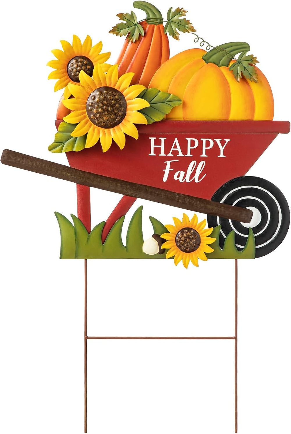Glitzhome 30" H Fall Metal Wheel Barrow Pumpkin Yard Stake/Hanging Wall ...