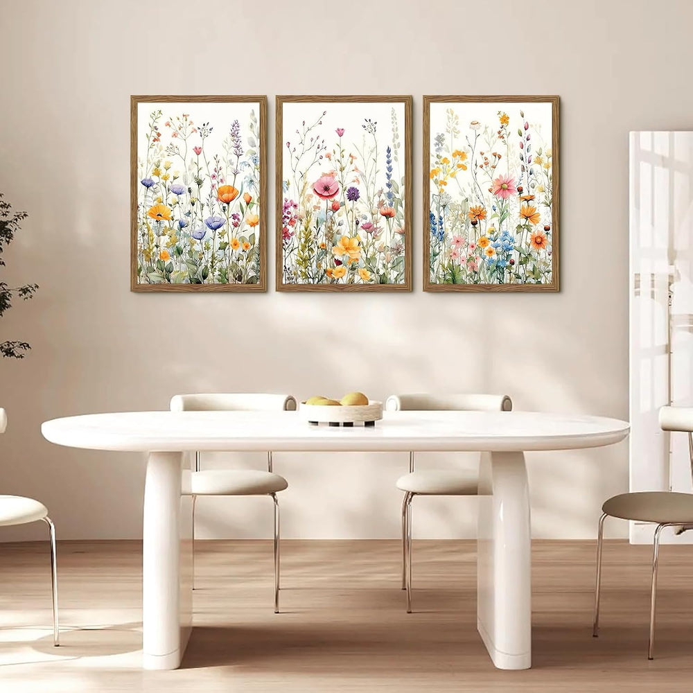 3 Piece Colorful Wildflower Wall Art Set Framed Spring Wall Decor 12x16 In