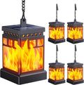 KOOPER Hanging Solar Lanterns Outdoor Waterproof, 4PCS Flickering Flame Hanging Solar Lights for Outside, Outdoor Solar Lanterns up to 12 Hours, Halloween Lanterns Decorative for Patio Yard Garden