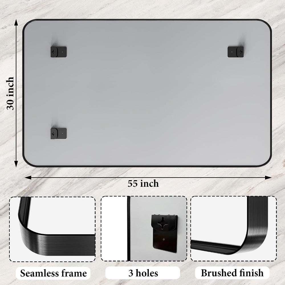 Black Metal Vanity Rounded Rectangle Bathroom Mirrors for Over Sink Wall