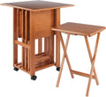 Winsome Sophia Set of 4 Foldable Snack Tables with Storage Rack, Teak