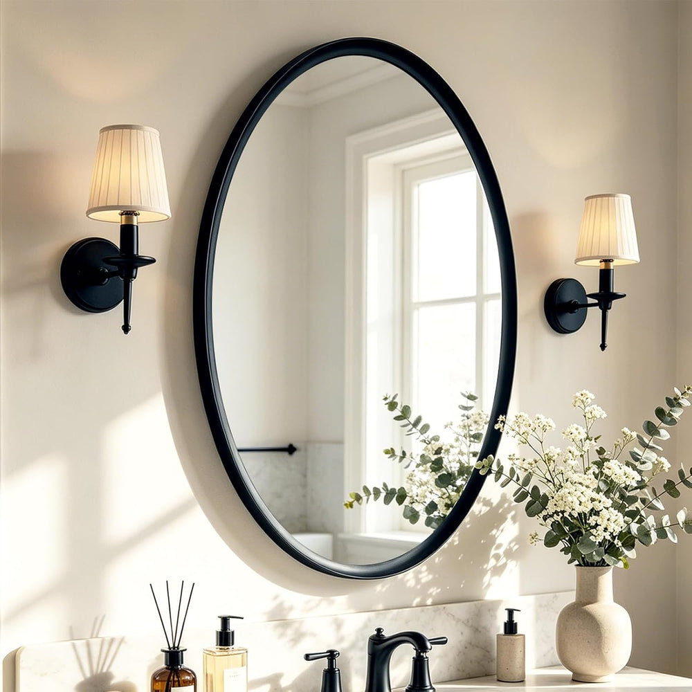 USHOWER Black Oval Bathroom Mirror, 24x36 Inch Oval Mirror