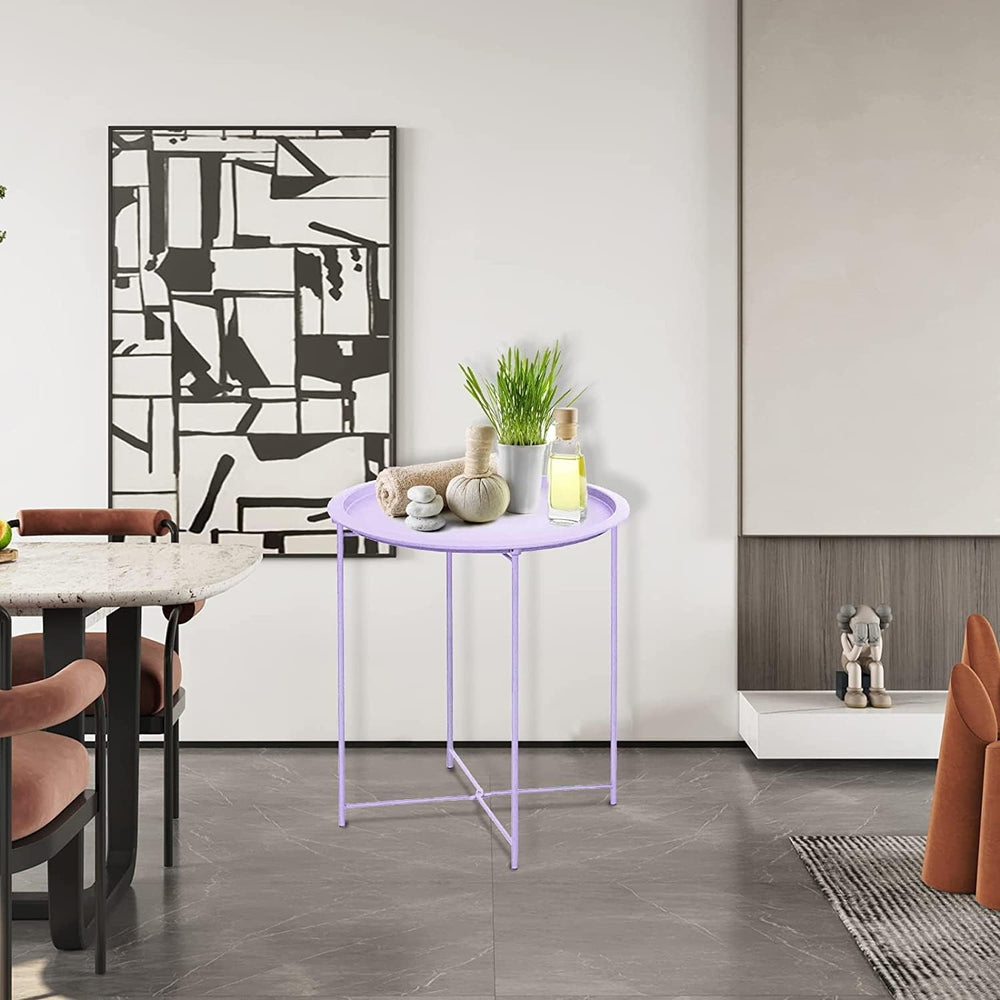 Garden 4 you End Table 2 PCS Metal Side Table Purple Round Folding Tray Cyan ...
