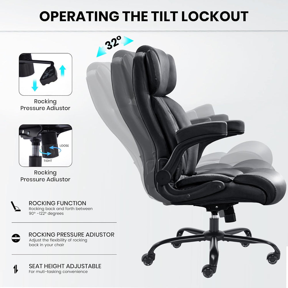 500lbs Big and Tall Office Chair Adjustable Lumbar Support for Back Pain, Ext...