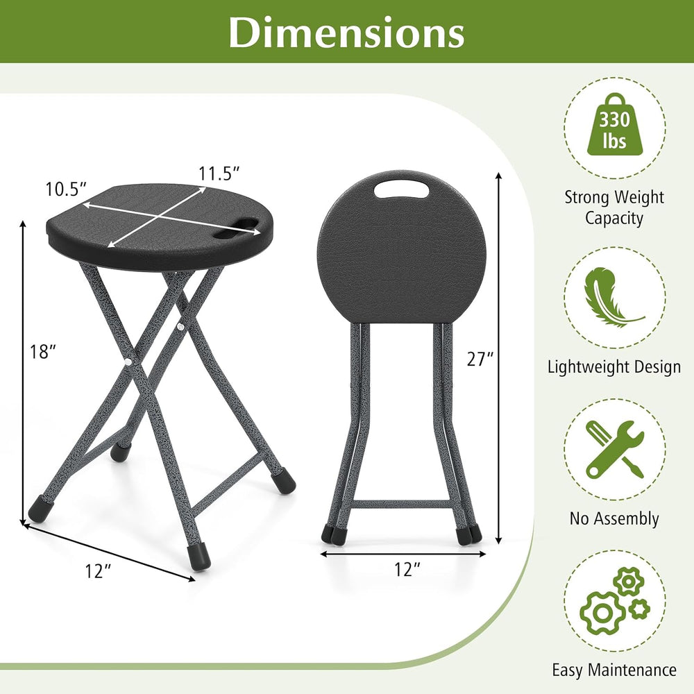 GYMAX Folding Stool, 18in Portable Collapsible Bar Stool with Handle & St...