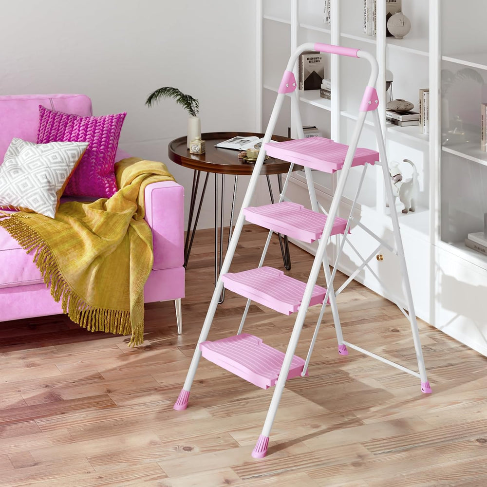 KINGRACK 4 Step Ladder, 900lbs Sturdy Step Stool with Handrail, Anti-Slip Wid...
