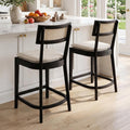 Rattan Counter Height Bar Stools Set of 2, 26" Wooden Bar Stools