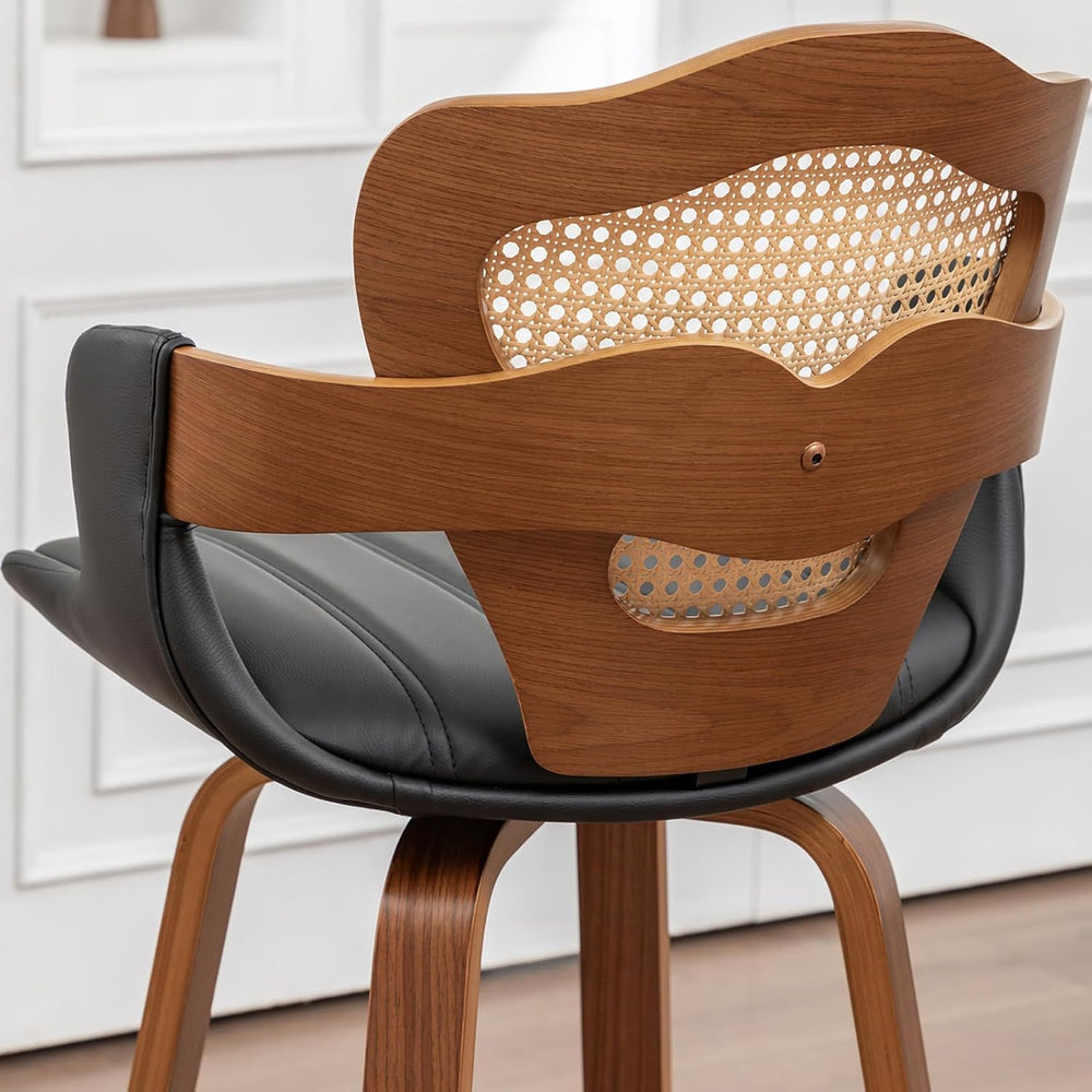WUPOTO Mid-Century Modern Swivel Bar Stools with Supportive Rattan Back &...