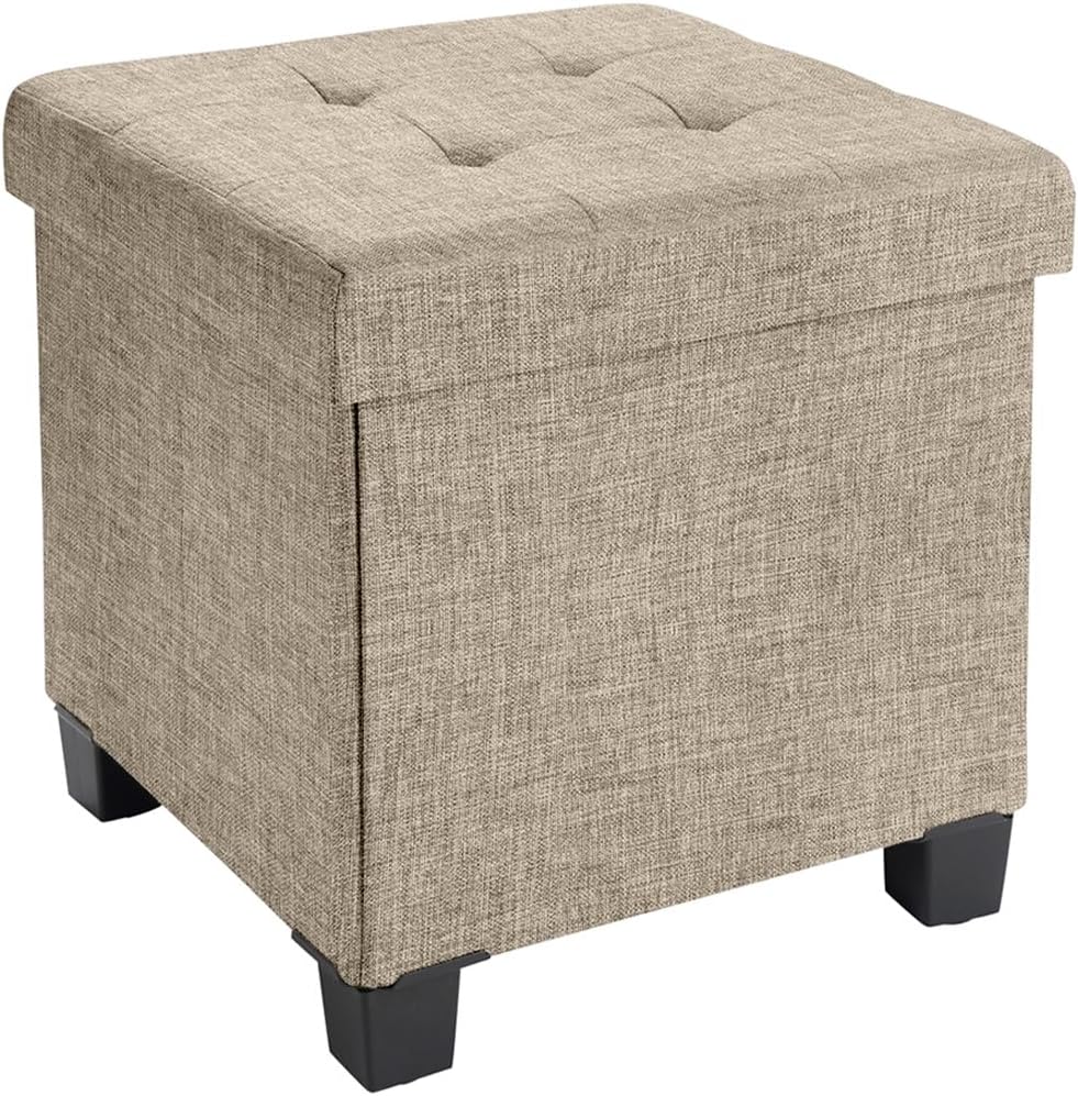 Ornavo Home 15" Square Folding Storage Ottoman Cube with Legs, Taupe