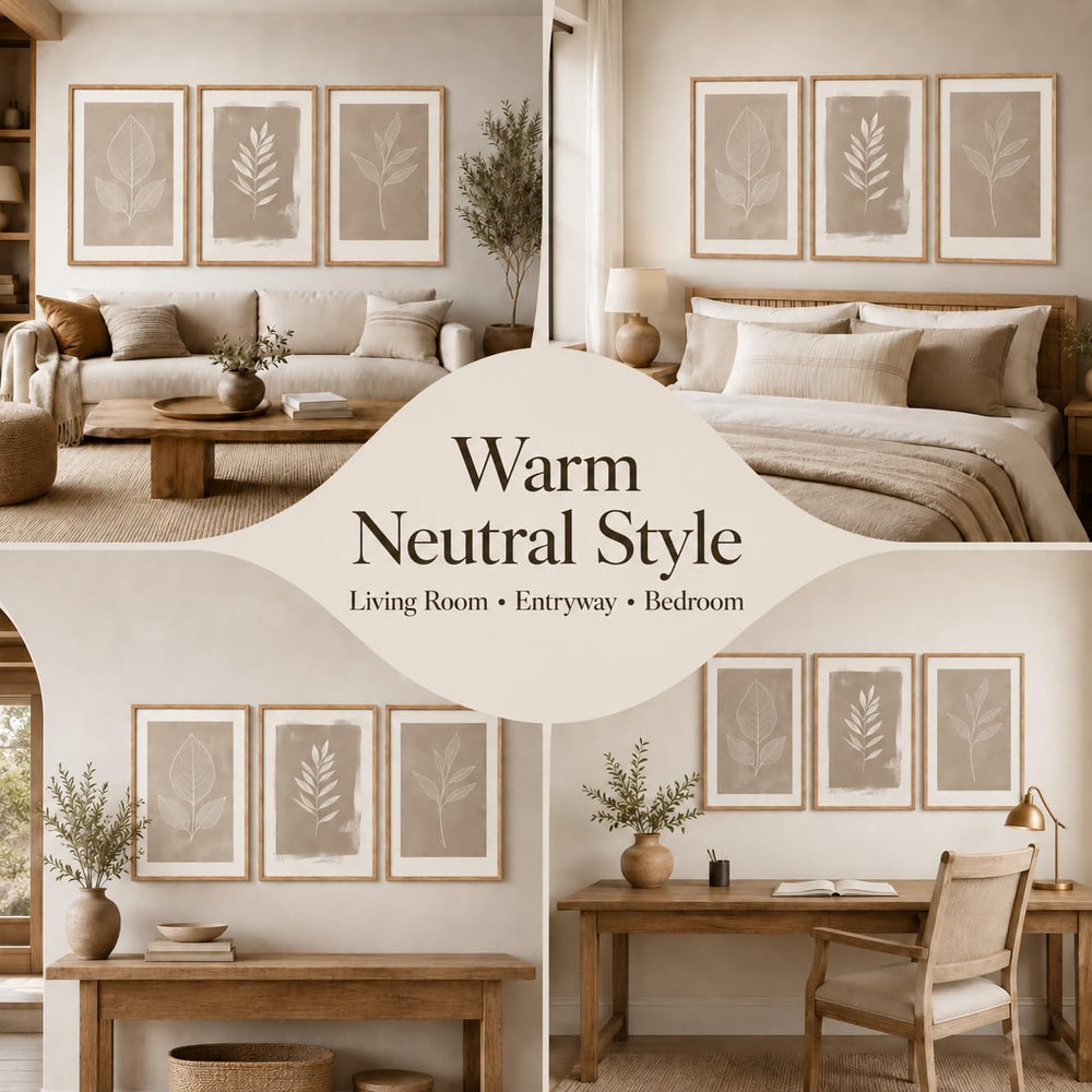 Framed 3pcs Boho Neutral Leaf Canvas Wall Art 16X24 Inch