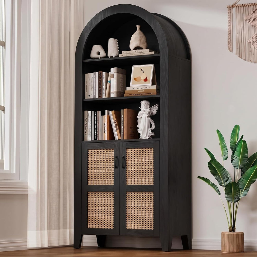 Arched Pantry Cabinet, 71" Kitchen Pantry Cabinet with Smooth Gliding Dr...