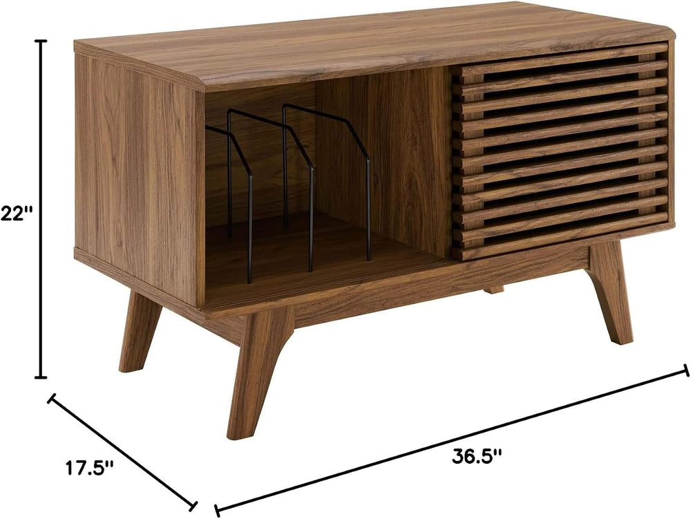 Modway Render Mid-Century Modern 37" Vinyl Record Display Stand in Walnut