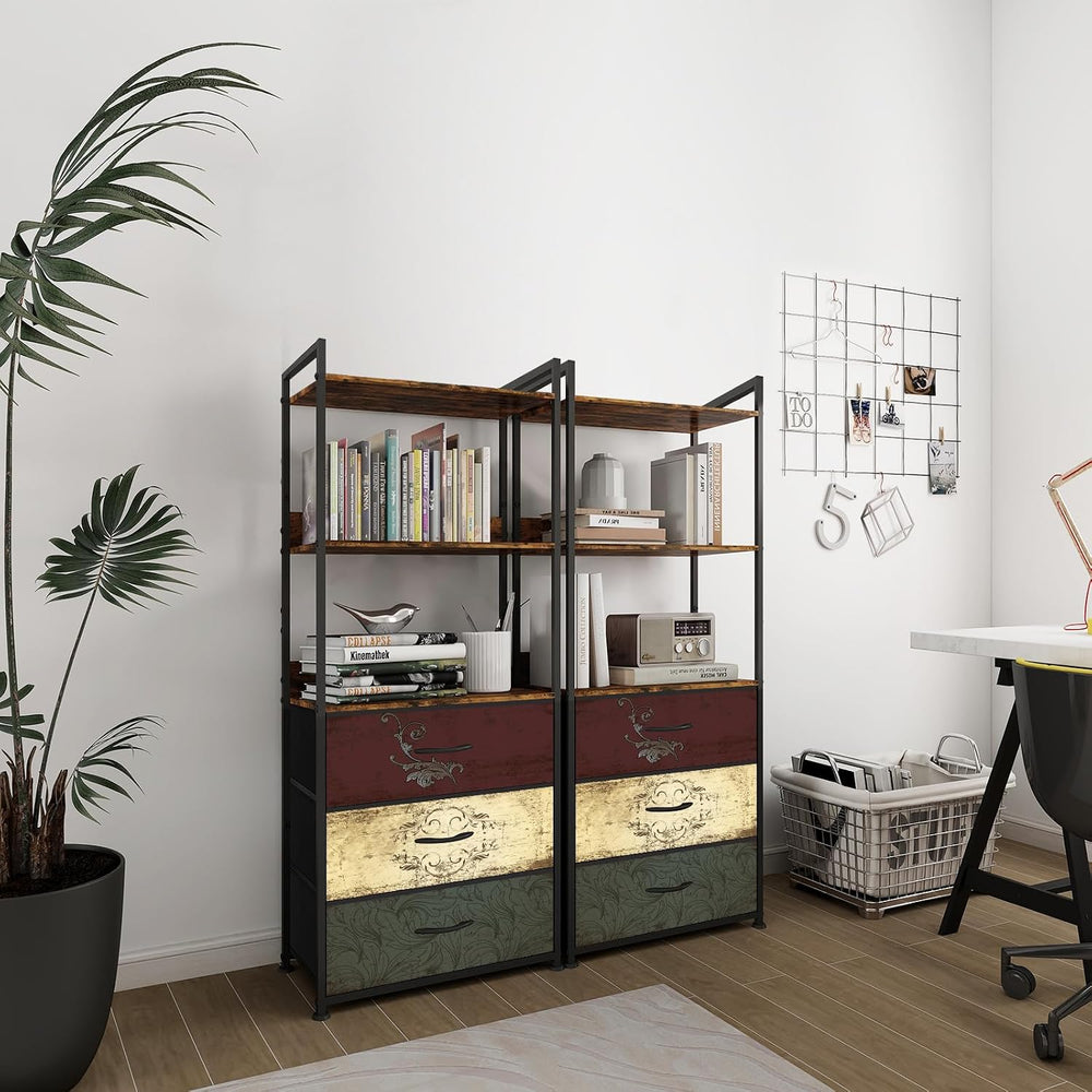 VASICAR Vertical Bookshelf with 3 Drawers, Narrow Bookcase with Shelves