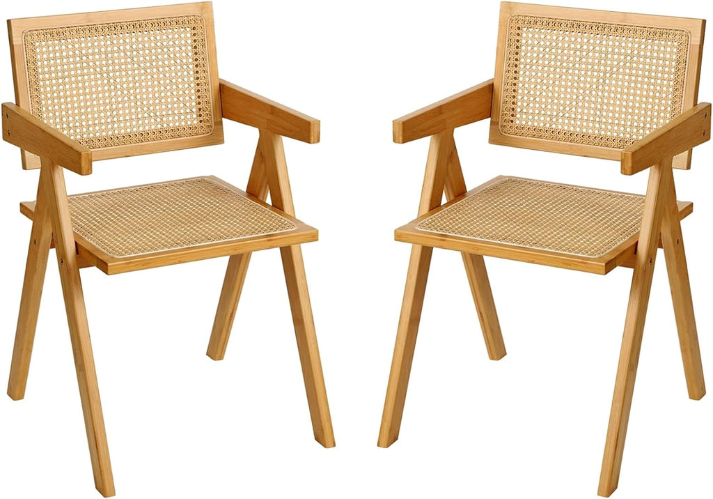 Furlide Rattan Dining Chairs Set of 2, Mid-Century Bamboo Armchairs