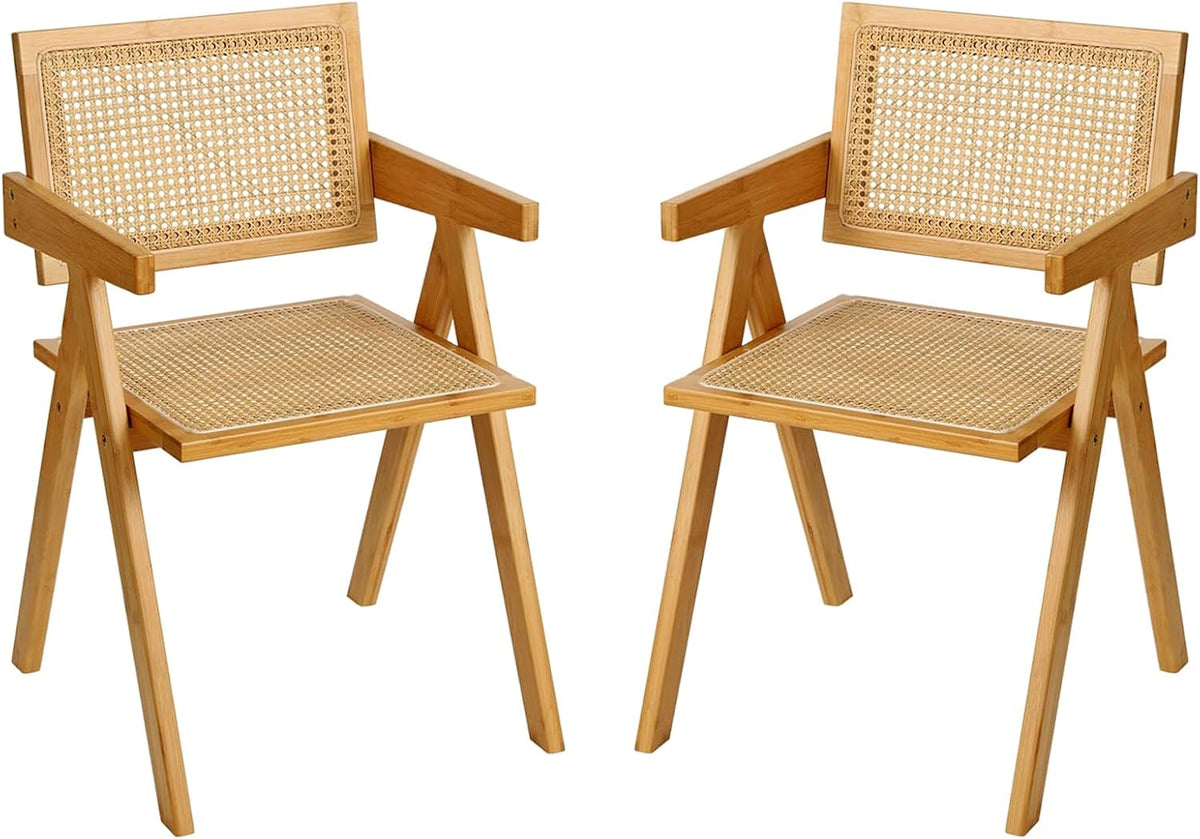 Furlide Rattan Dining Chairs Set of 2, Mid-Century Bamboo Armchairs