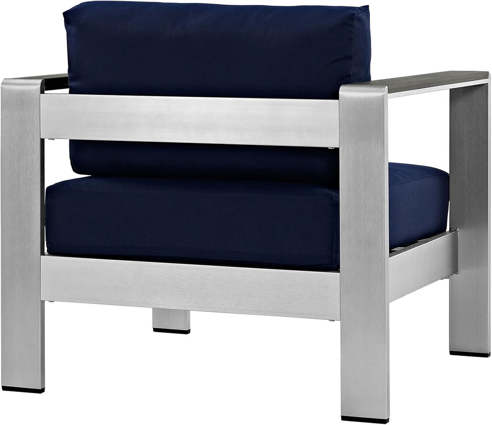 Modway Shore Aluminum Outdoor Patio Armchair in Silver Navy