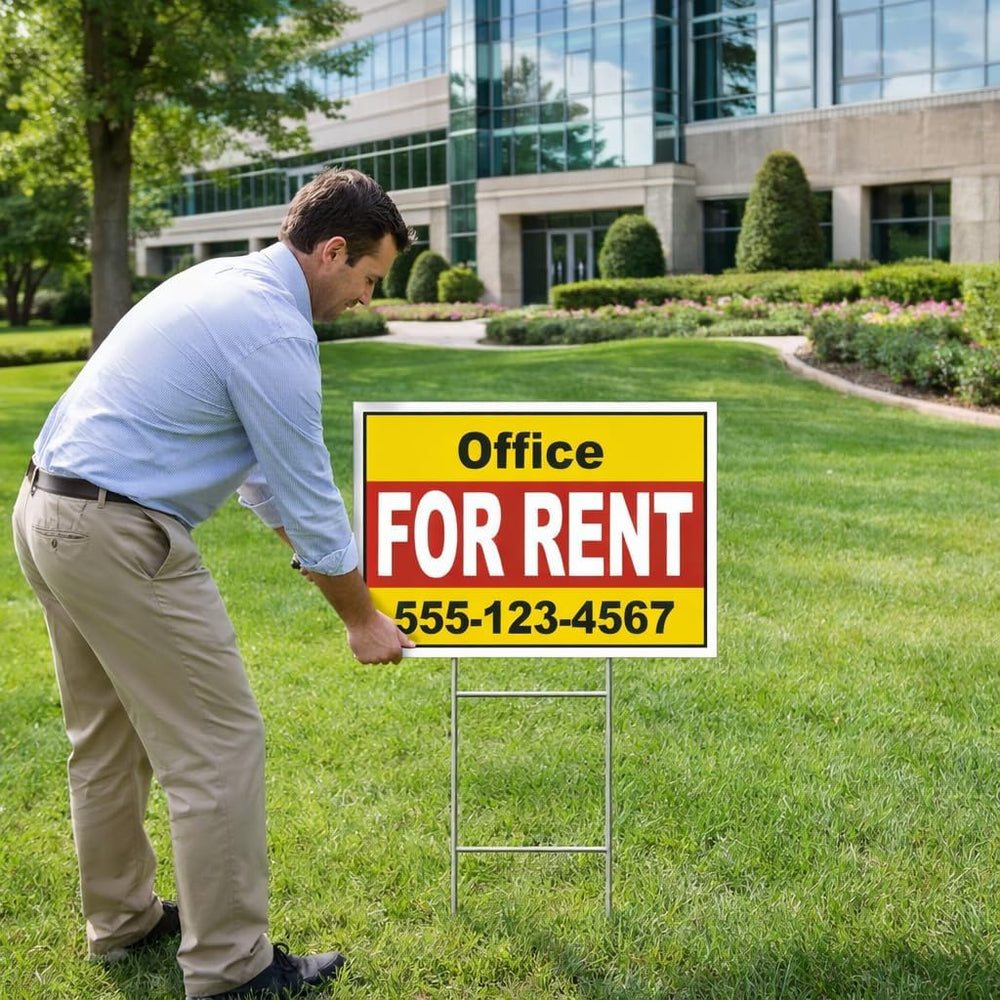18x24 Custom For Rent Yard Signs 2 Pack, Double Sided, Metal H-Stakes
