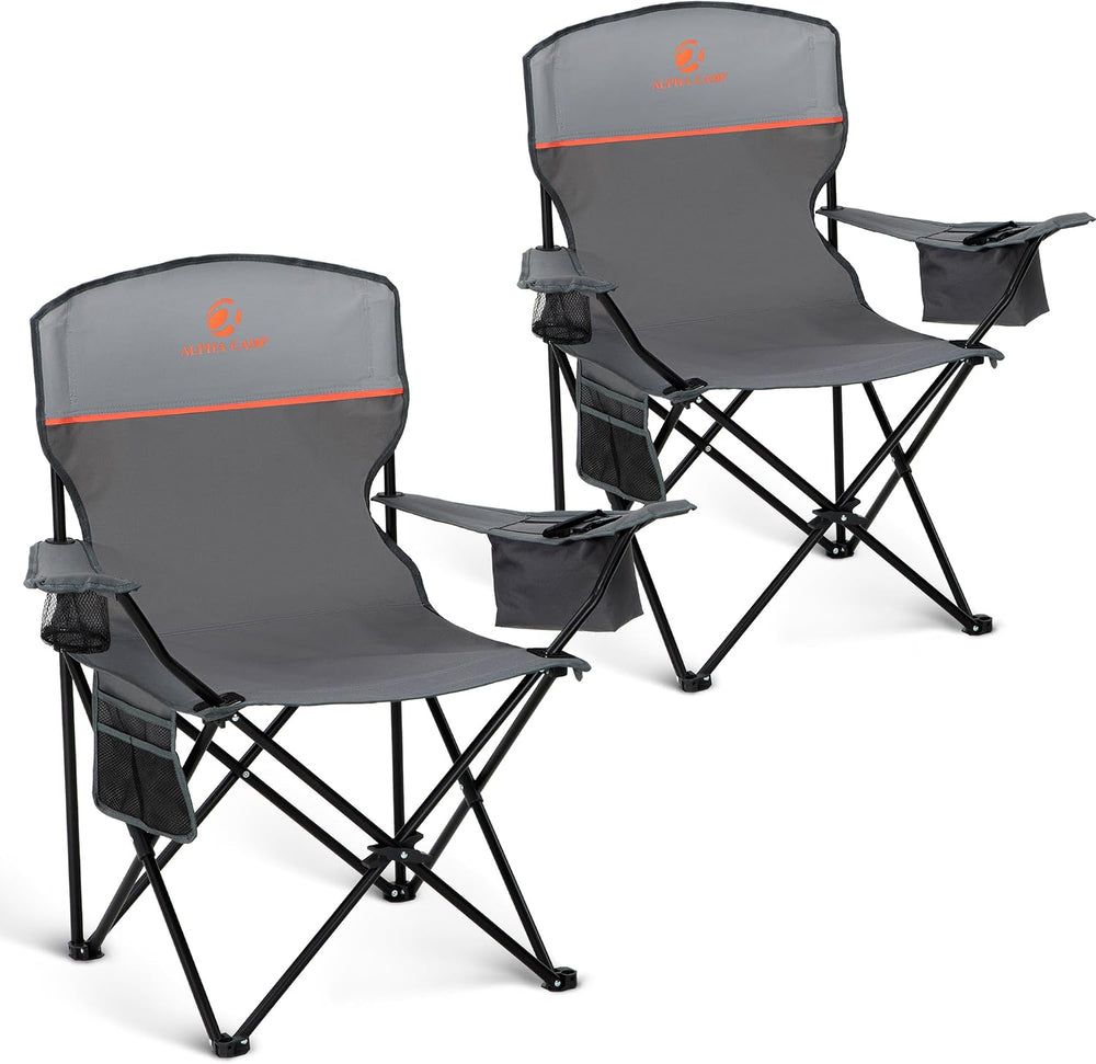 2 Pack Folding Camping Chairs Outdoor Lawn Chair Support 250lbs Gray