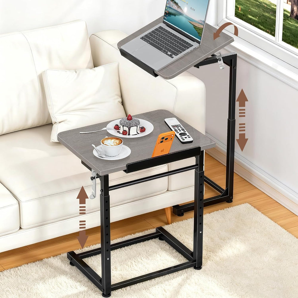 Upgrade Tv Tray Table, 8-Level Adjustable Height Couch Side Table, 90° Tilt A...