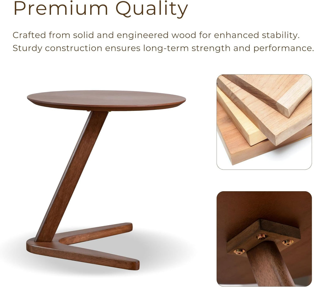 Furniture of America Lucian Mid-Century Modern Solid Wood Brown Round Side Ta...