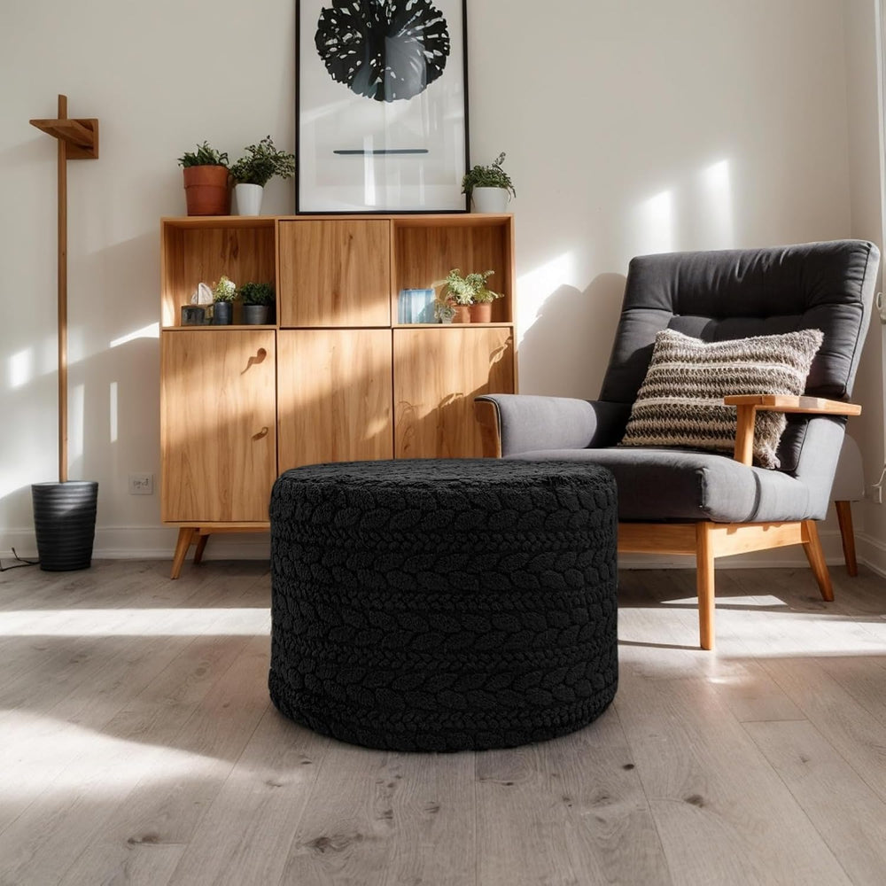 Poofieotto Round Pouf Ottoman 20x14In Ottoman Footrest for Couch Sofa Black