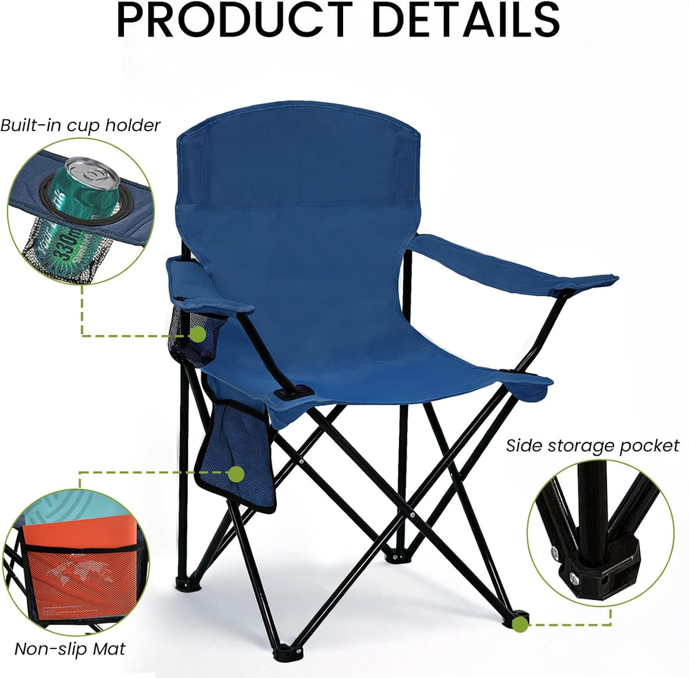 Camping Chair 2 Pack Portable Folding Chair, Supports 300lbs, Navy Blue