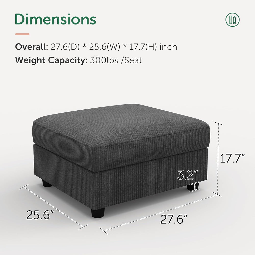 HONBAY Modern Corduroy Ottoman Module Sofa, Ottoman Bench with Storage, Dark ...
